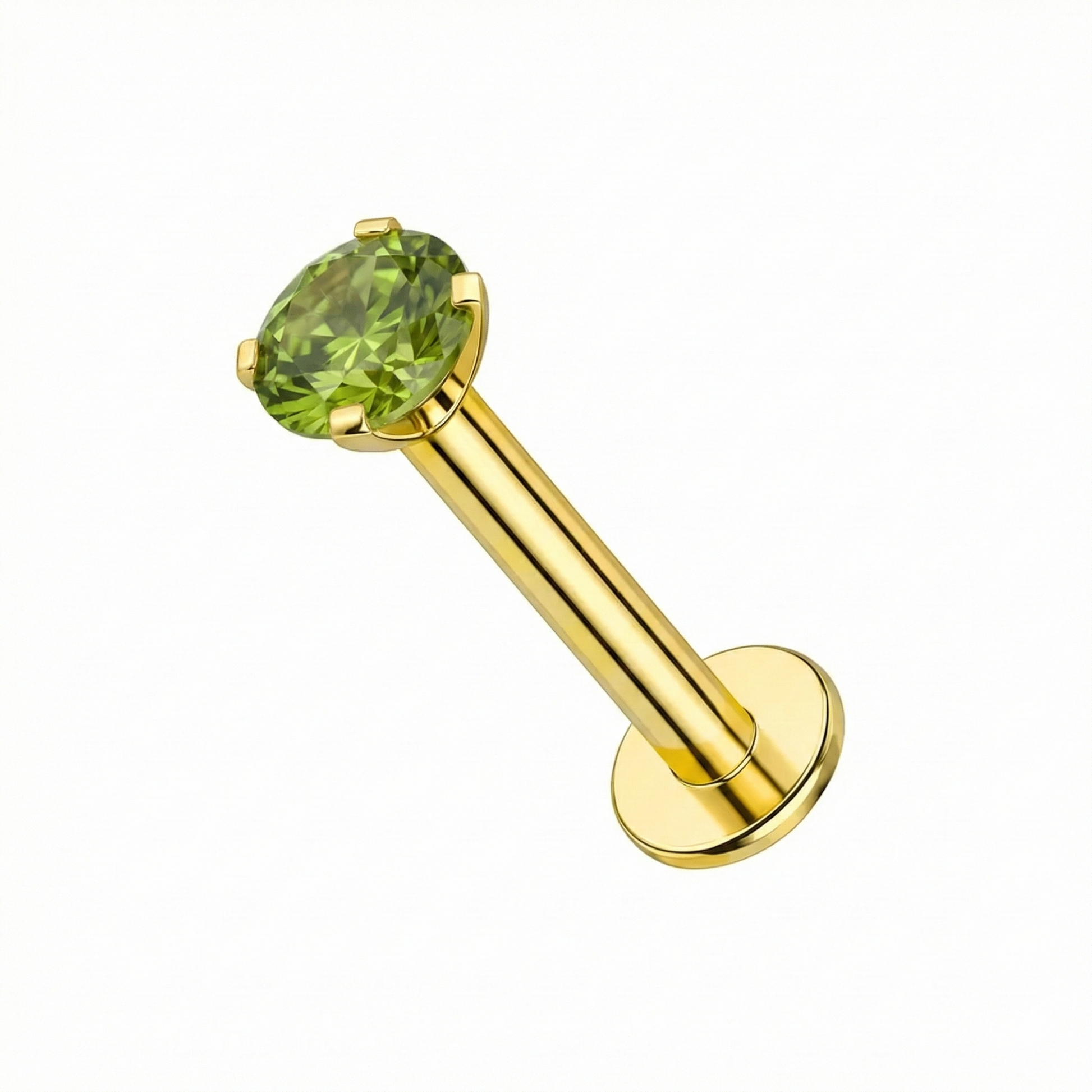 14K Gold Claw-Set Peridot Green Natural Stone Internal Thread Flatback Stud 6 mm 6 mm 8 mm