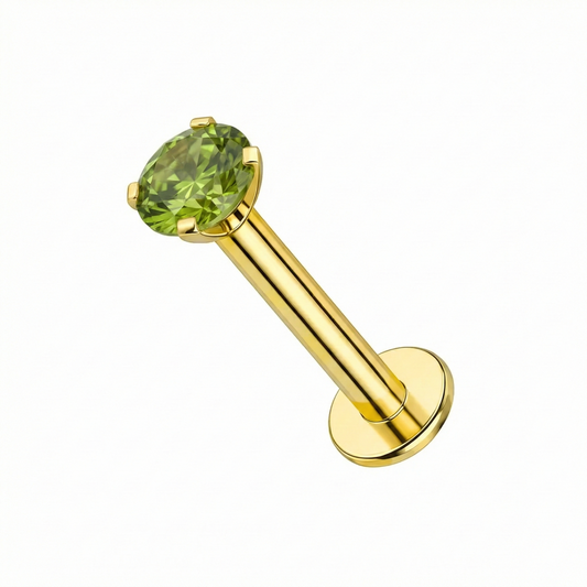 14K Gold Claw-Set Peridot Green Natural Stone Internal Thread Flatback Stud 6 mm 6 mm 8 mm