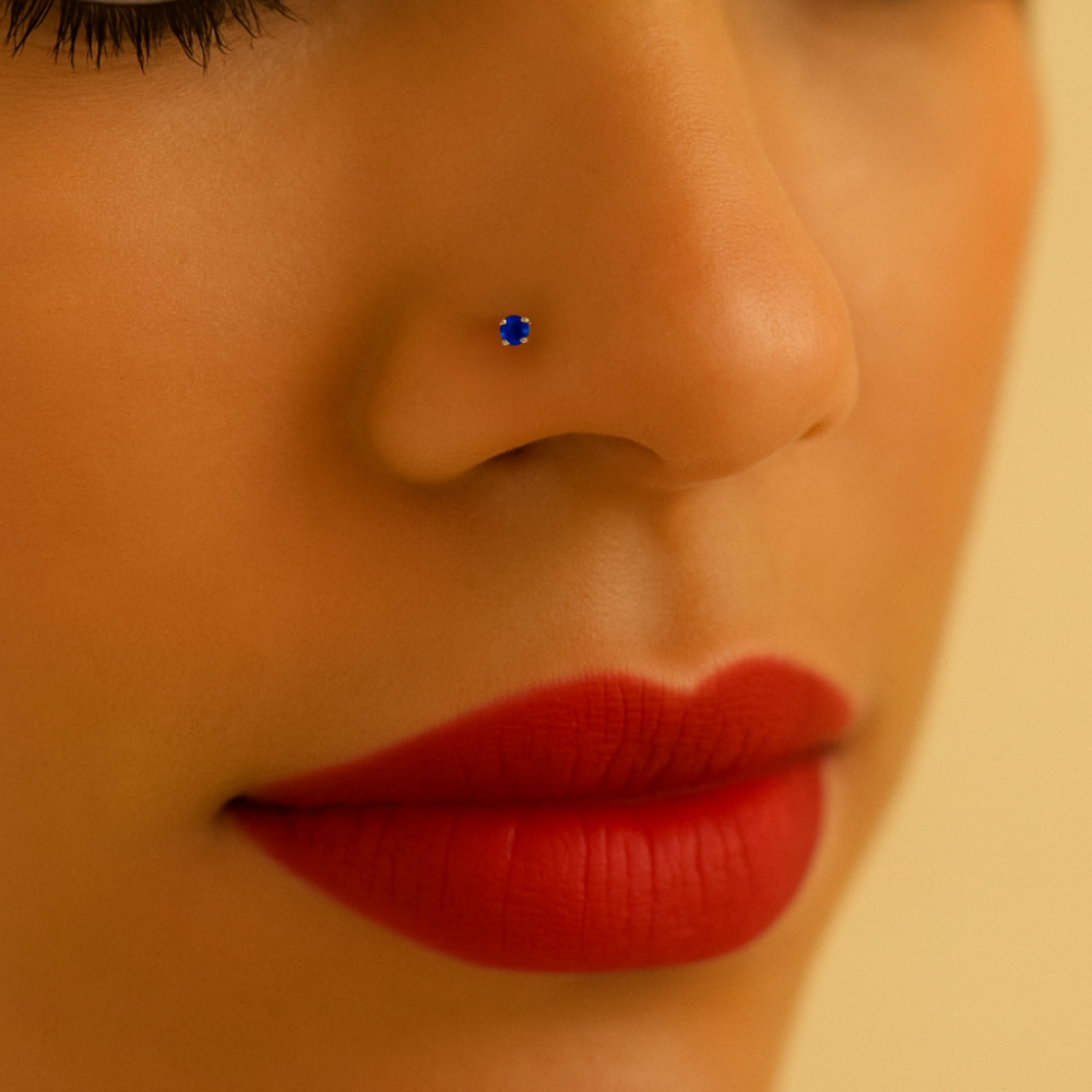 14K Gold Crystal Jewelled in Prong Setting L Bend Nose Stud - Monster Piercing