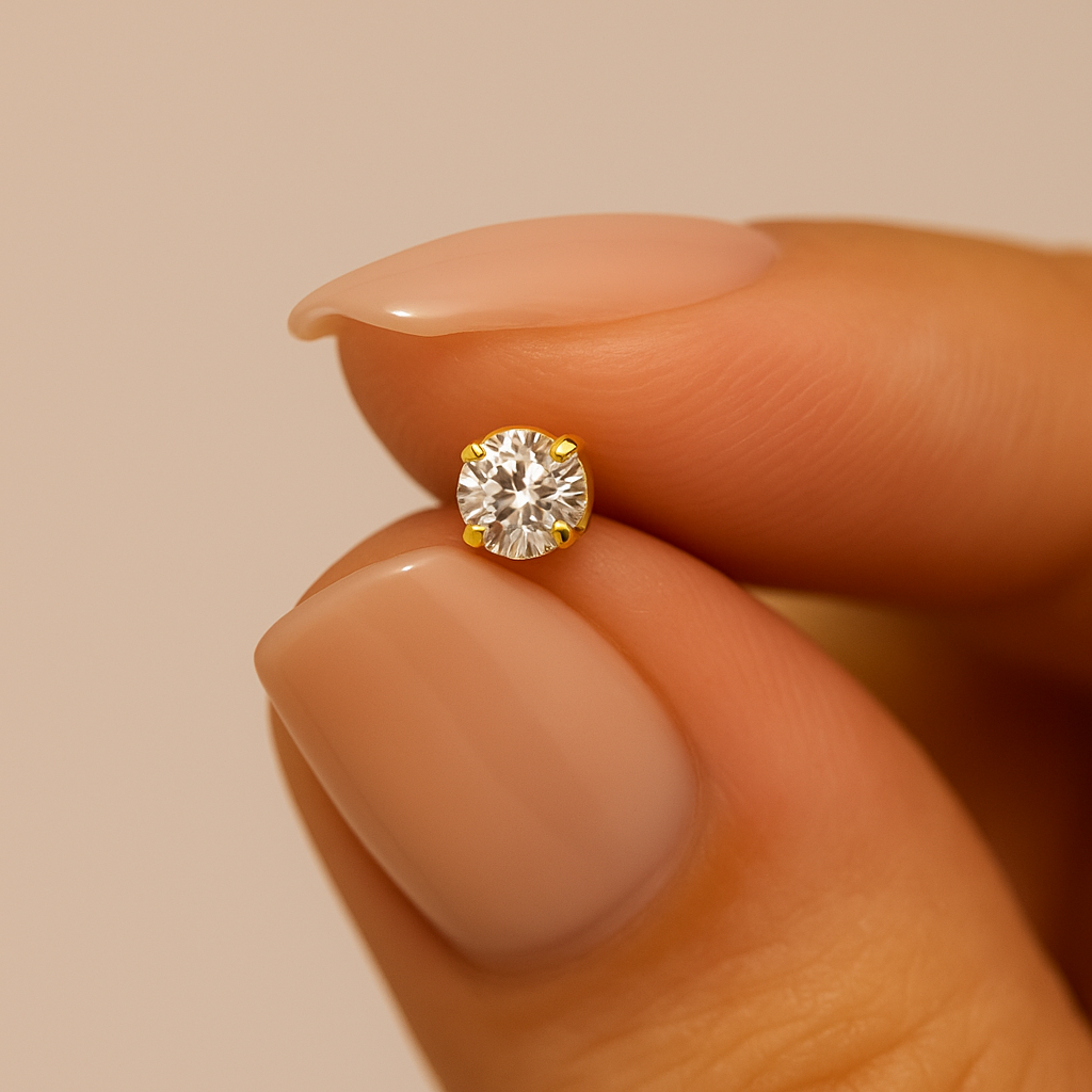 14K Gold Round Cubic Zirconia Jewelled Nose Bone - Monster Piercing