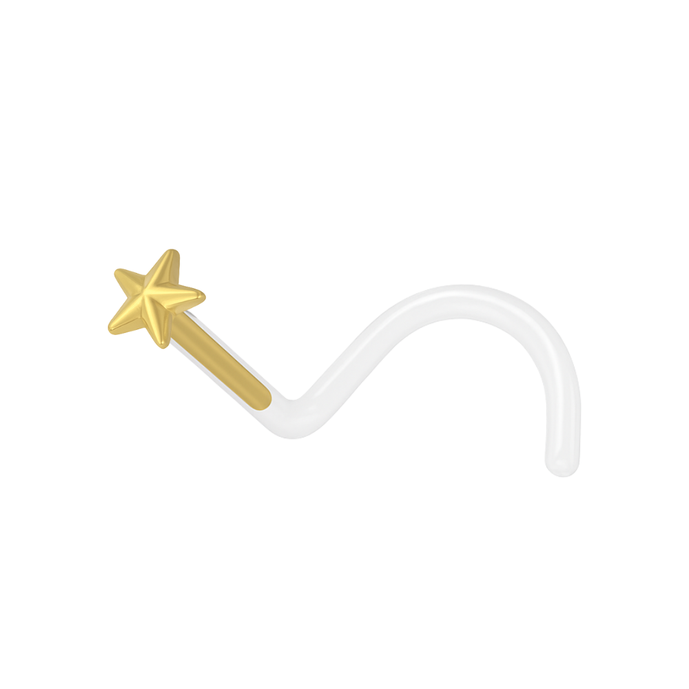 14K Gold Head & Bio Flex Nose Screw Ring With Star Top - Monster Piercing