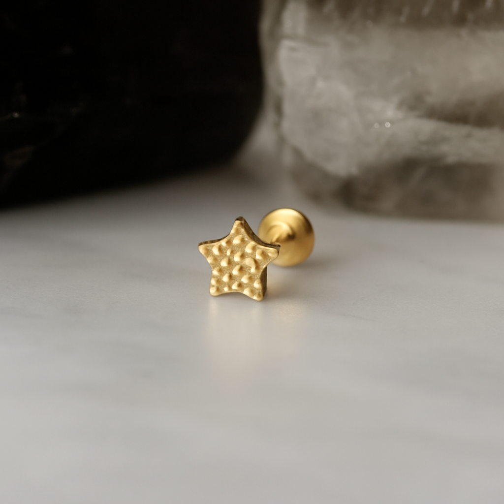 14K Gold Internally Threaded Star Screw Fit Stud - Monster Piercing