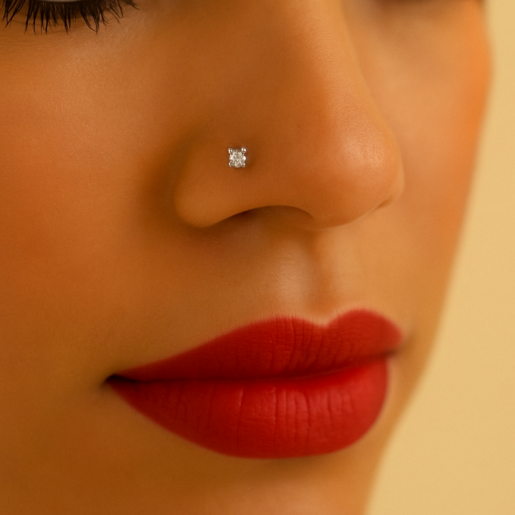 9K Gold L-Bend Jewelled Nose Stud - Monster Piercing