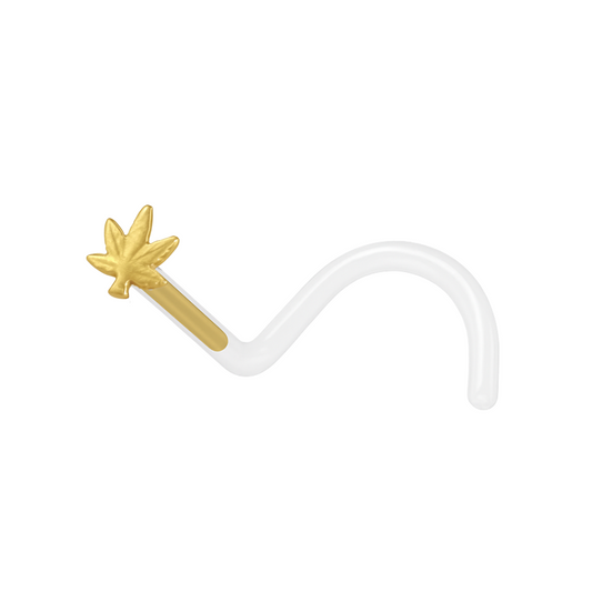 14K Gold  Marijuana Leaf and Bio Flex Nose Screw - Monster Piercing