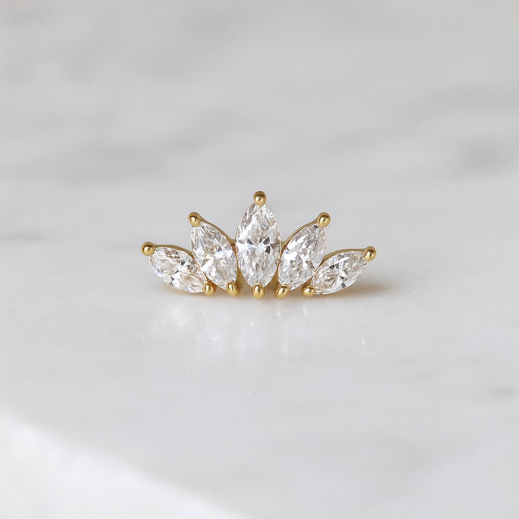14K Gold Marquise Internal Threaded Flatback Stud - Monster Piercing