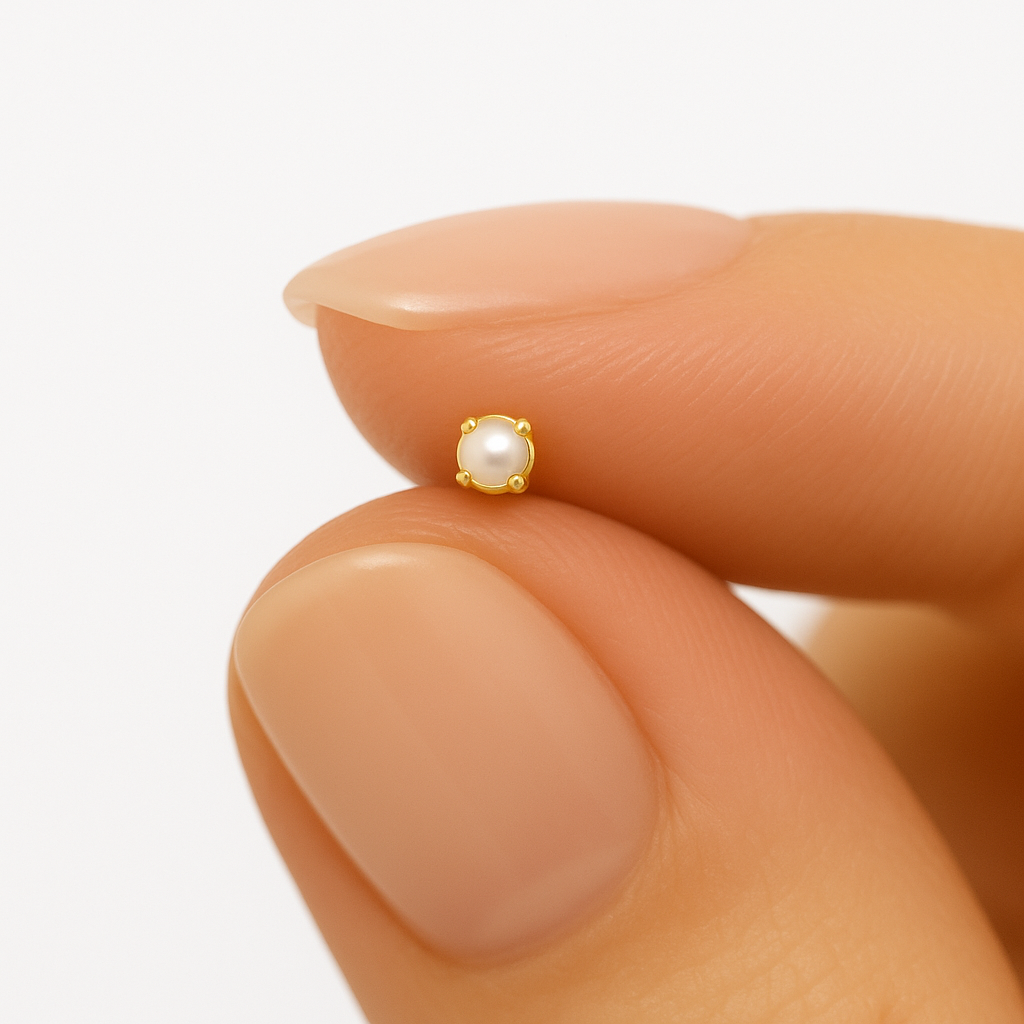 9K Gold L-Shaped Pearl Nose Stud - Monster Piercing