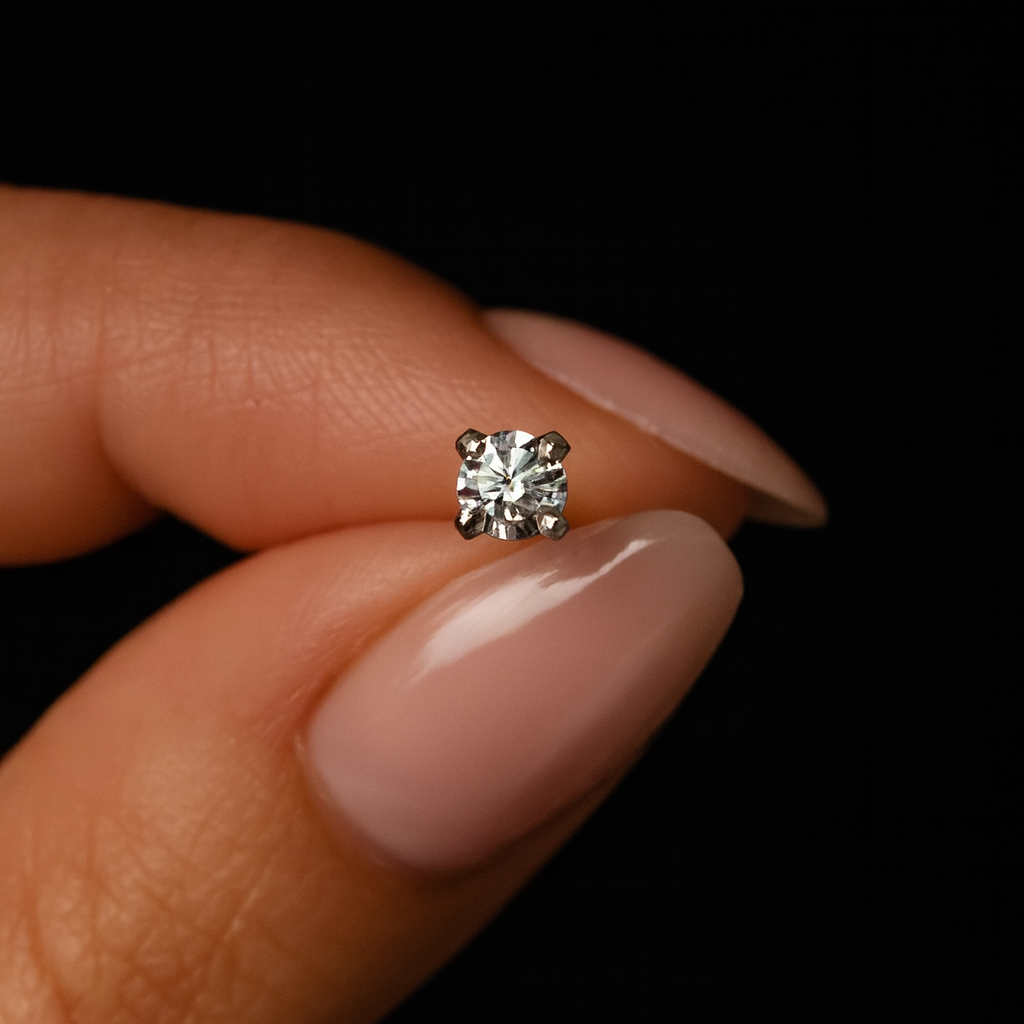 14K Gold Cubic Zirconia Set Nose Screw Stud - Monster Piercing