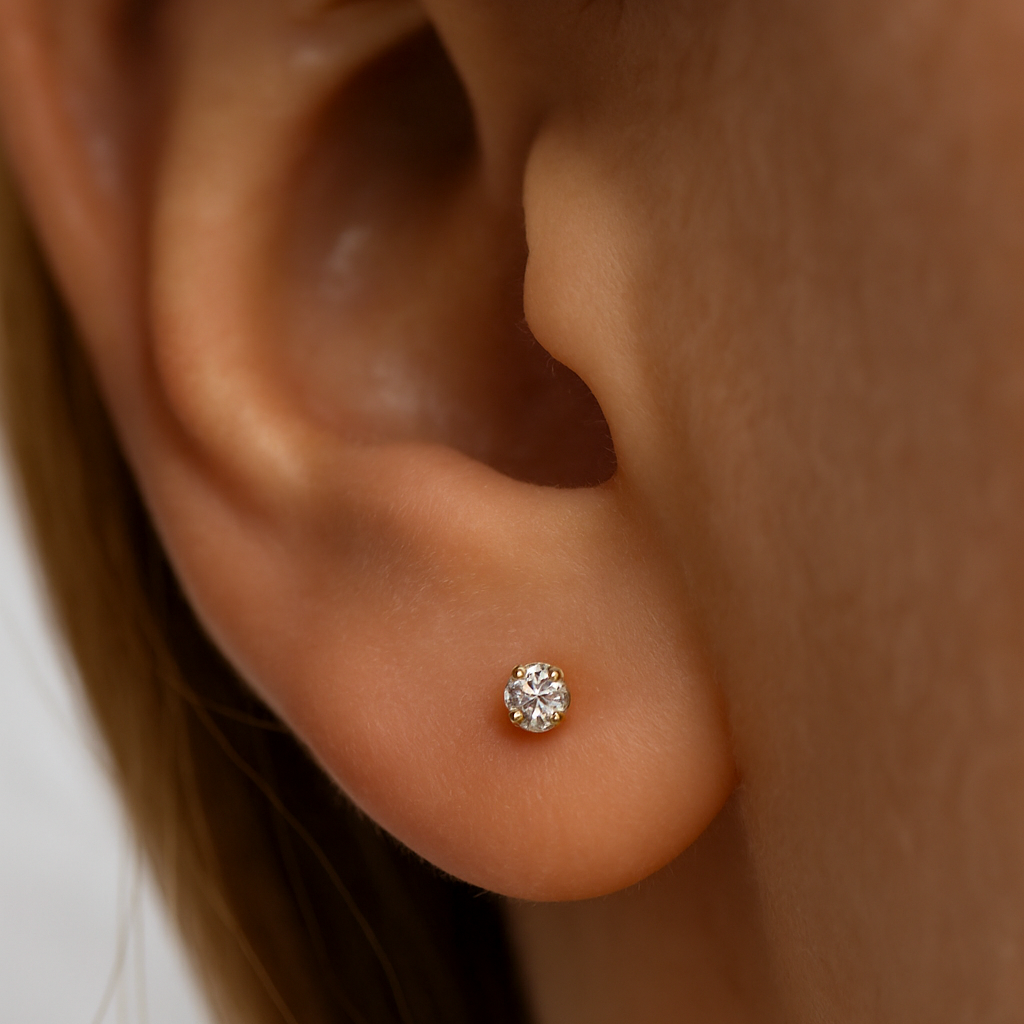 9K Gold CZ Stone Top Internal Push Fit Stud - Monster Piercing
