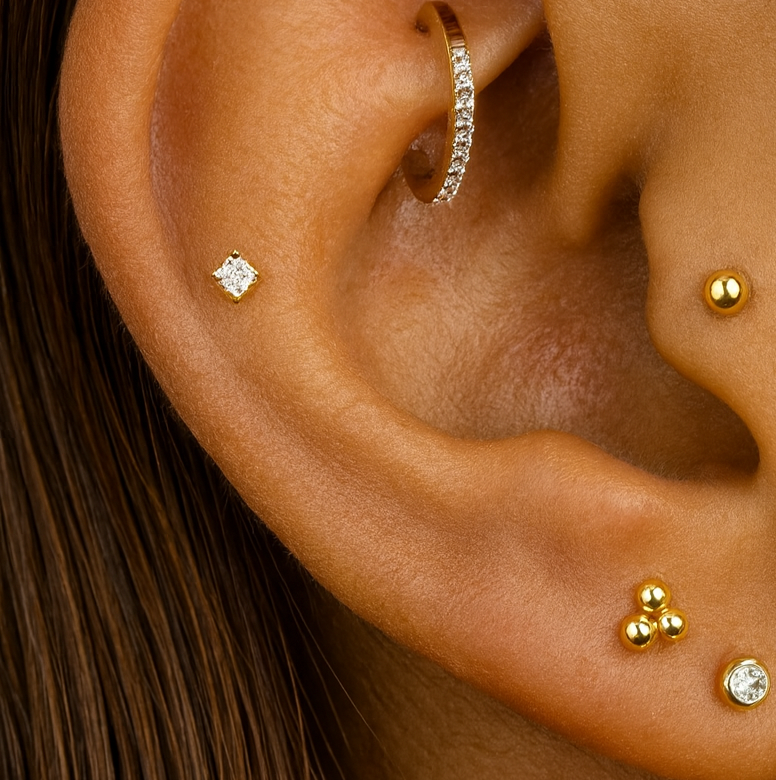 9K Gold Cubic Zirconia Jewelled Flatback Stud - Monster Piercing