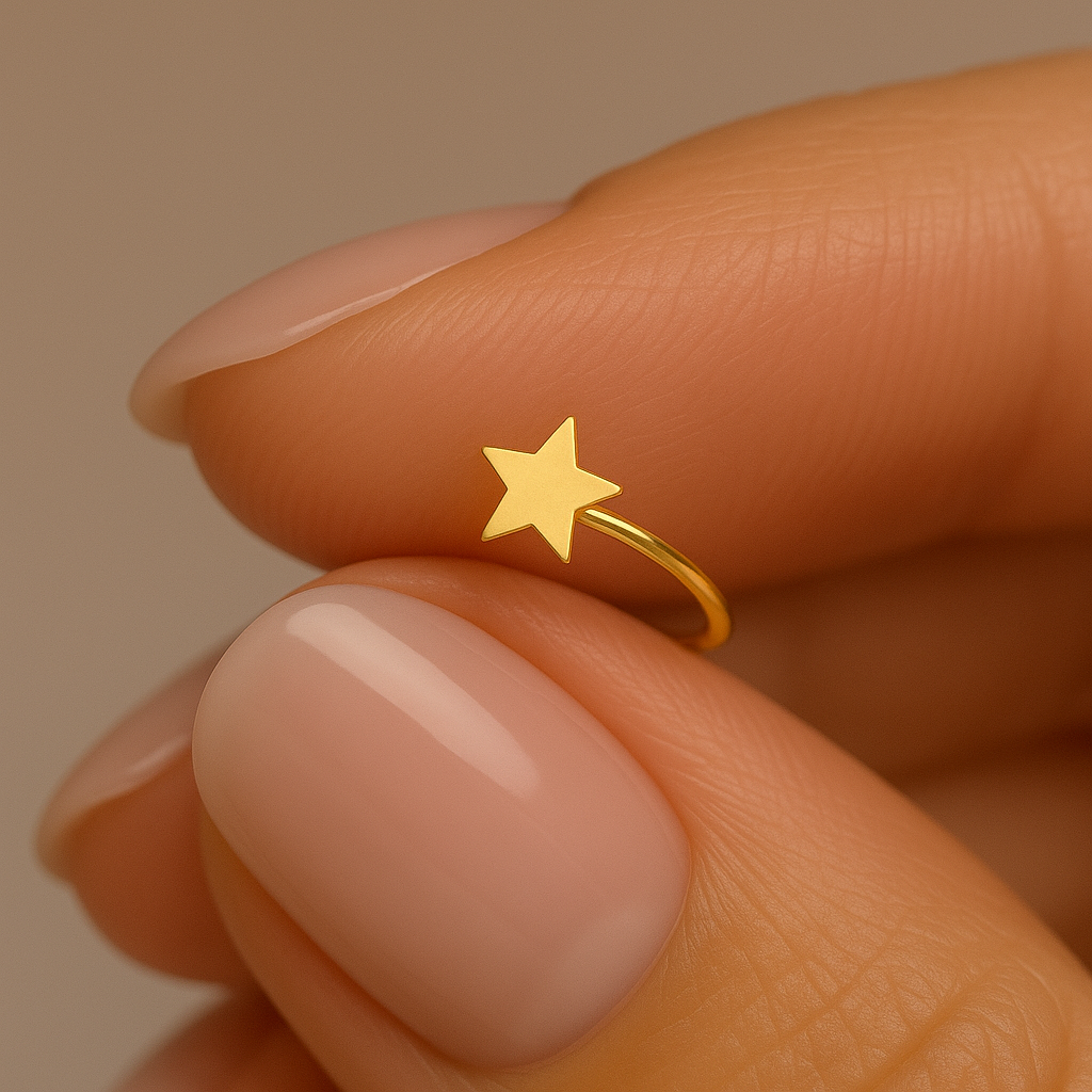 14K Gold Star Open Hoop Nose Ring - Monster Piercing