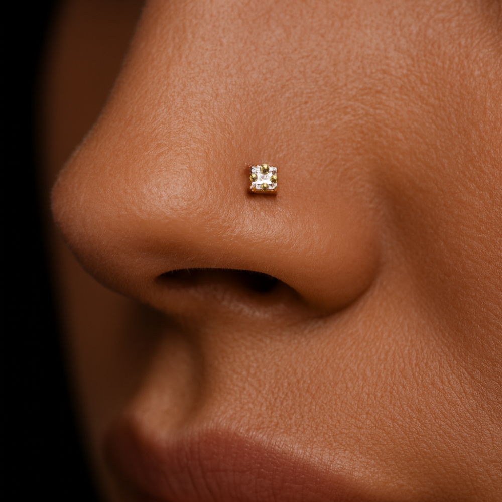 9K Gold Jewelled Nose Screw - Monster Piercing