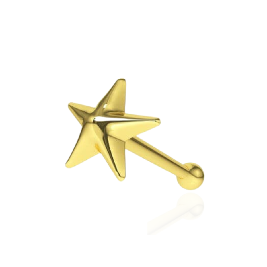9K Gold 3D Star Nose Stud - Monster Piercing