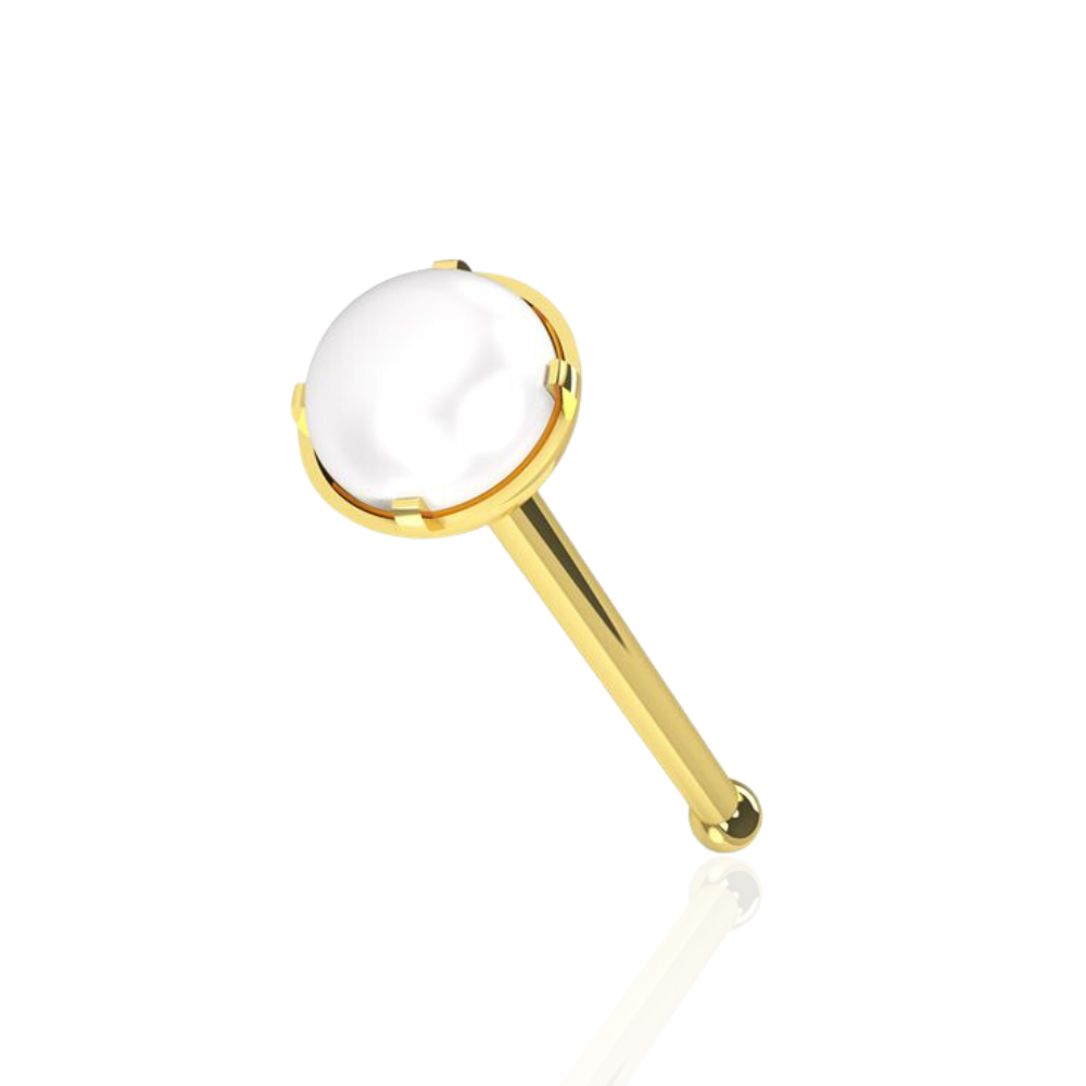 9K Yellow Gold Natural Pearl Ball End Nose Stud - Monster Piercing