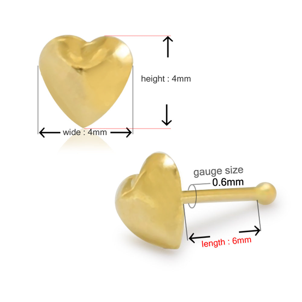 14K Gold Emboss Heart Nose Bone Default Title