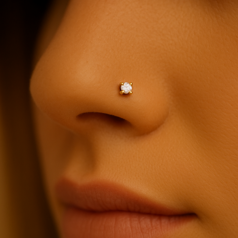 14K Gold Claw-Set Moissanite Nose Stud - Monster Piercing