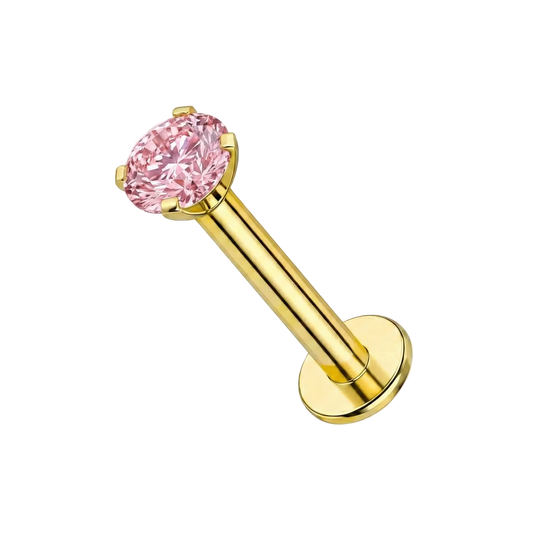 Classic 14K Gold Pink Lab Grown Diamond Internal Thread Stud featuring a claw-set pink diamond on a flatback post for cartilage or tragus piercings.