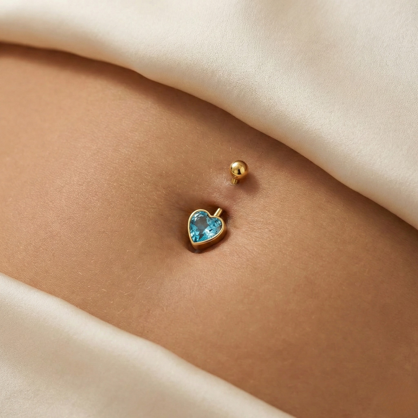 14K Gold Jewelled Heart Belly Ring