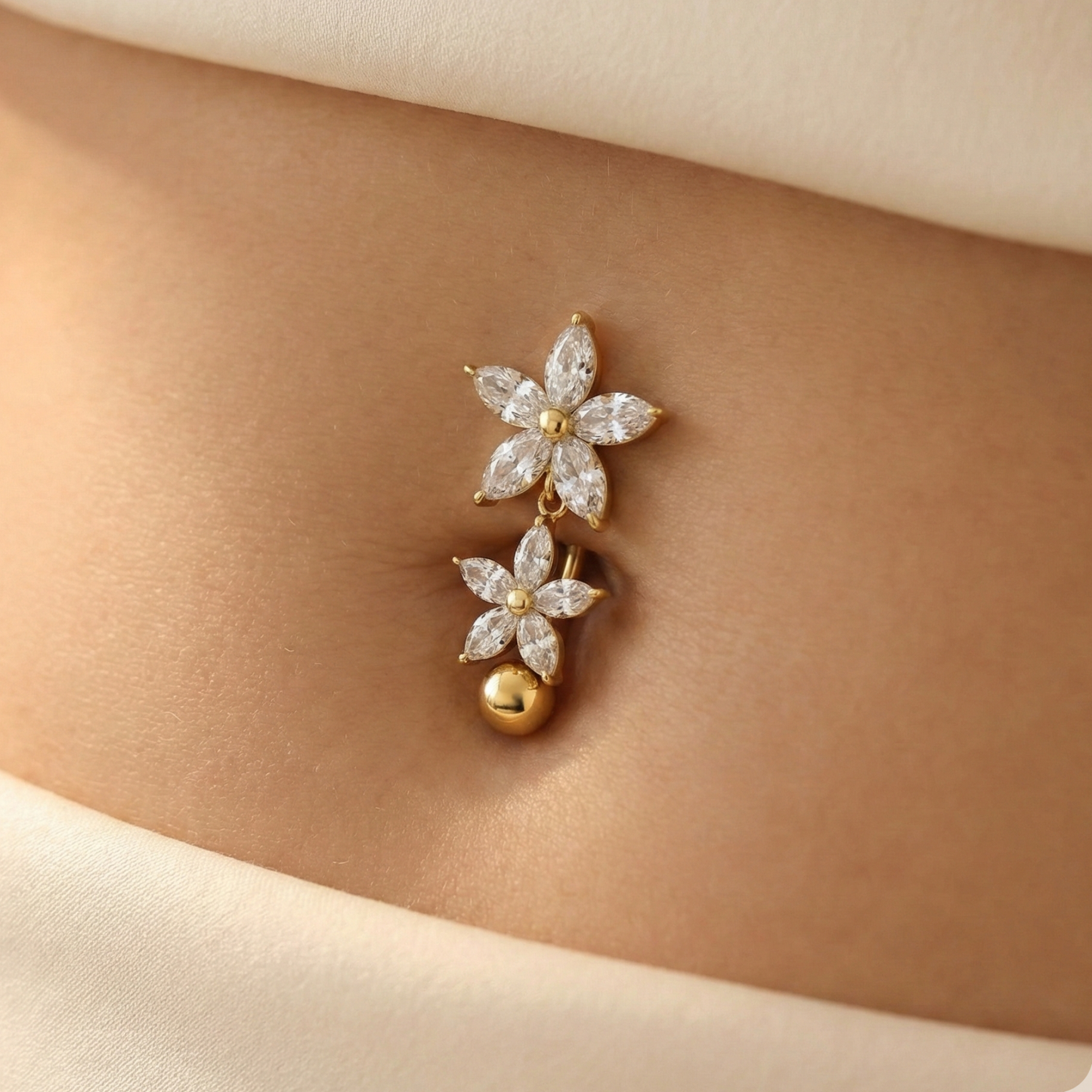 14K Gold Jewelled Pentas Duo Belly Ring