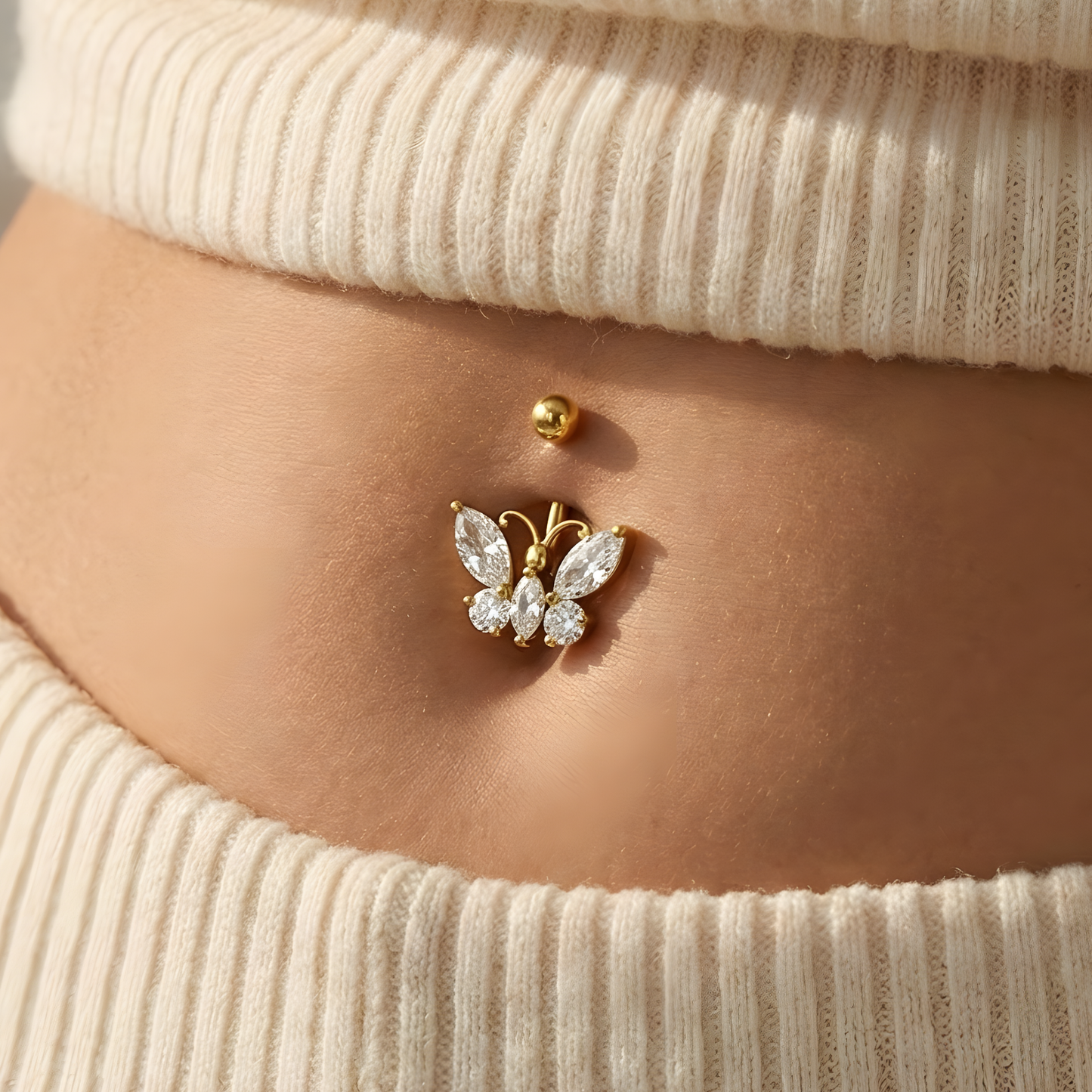 14K Gold Studded Dragonfly Belly Ring