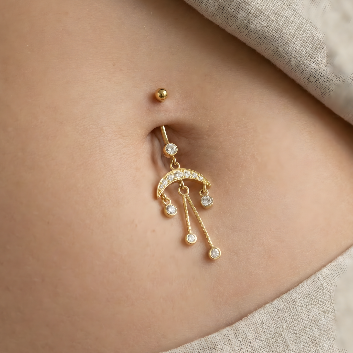 14K Gold Studded Dreamcatcher Belly Ring