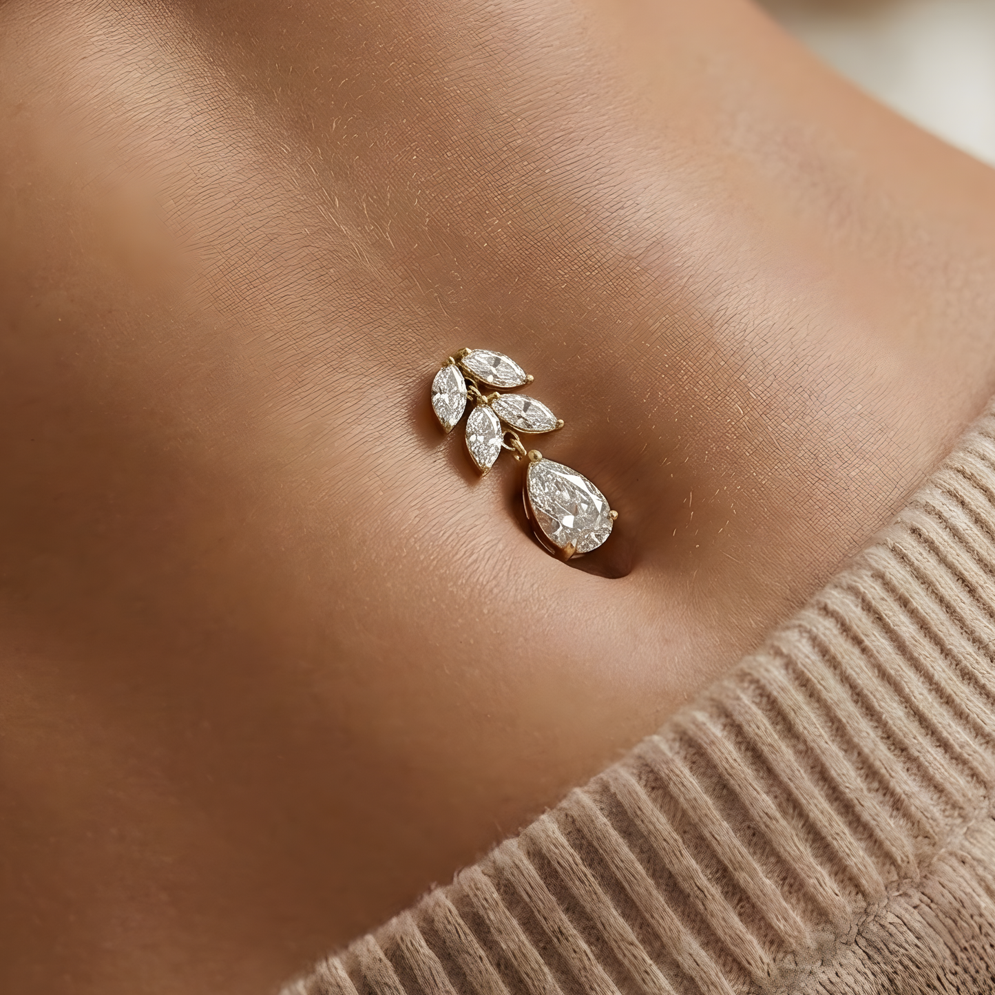 14K Gold Studded Reverse Belly Ring