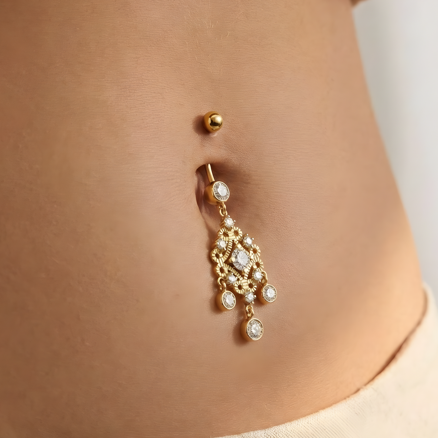 14K Gold Studded Traditional Belly Ring