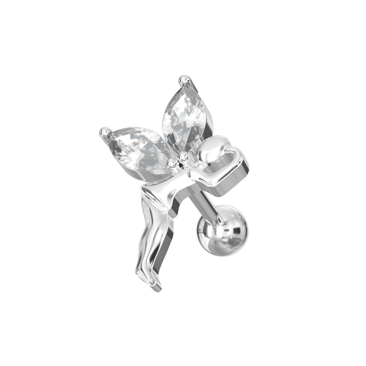 316L Surgical Steel Jewelled Flying Fairy Cartilage Ear Stud - Monster Piercing