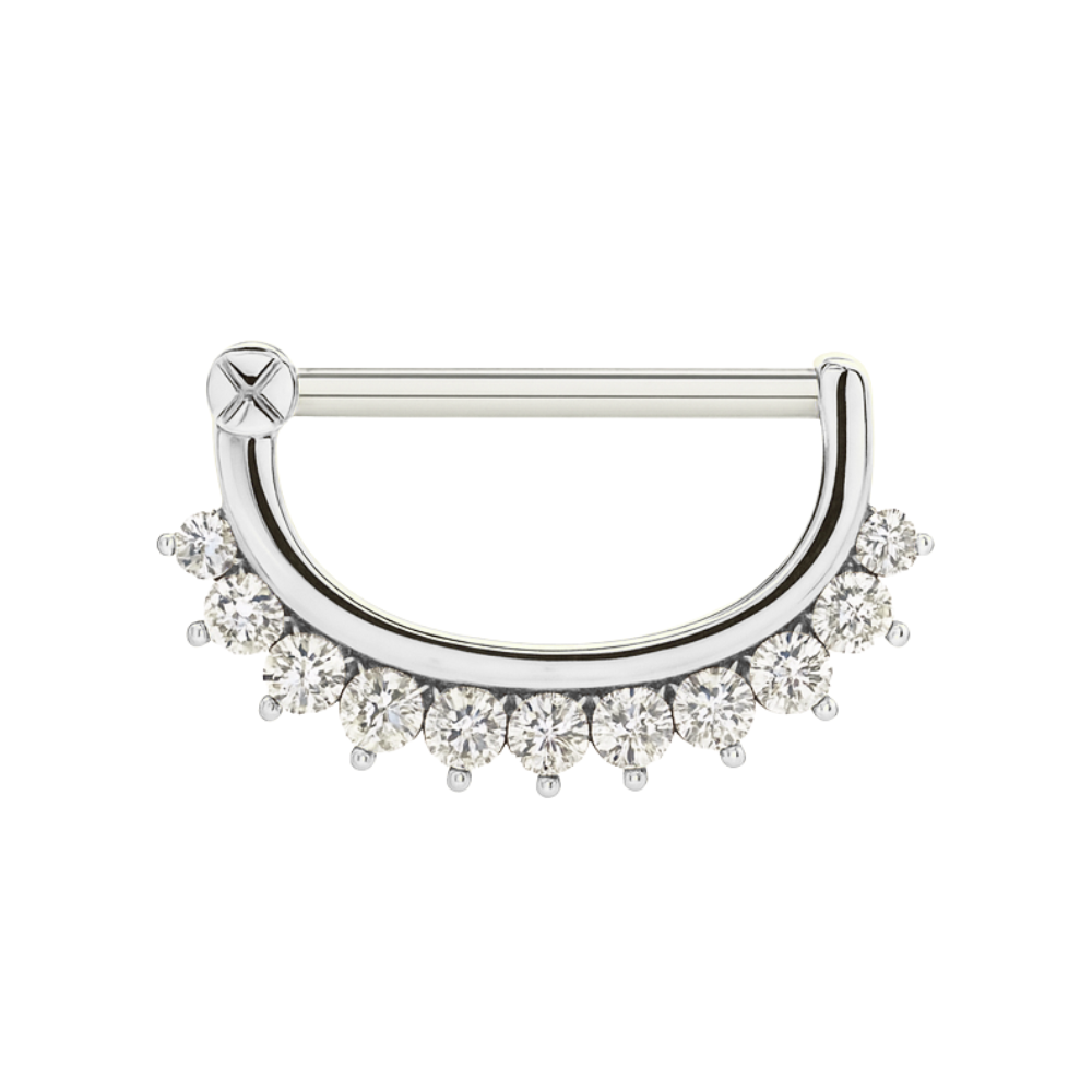 White gold jeweled nipple clicker ring