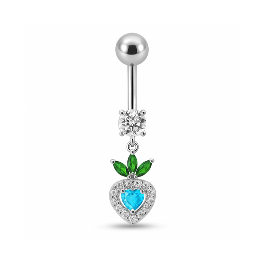 925 Sterling Silver Fancy White Jewelled With Heart Dangling Belly Ring