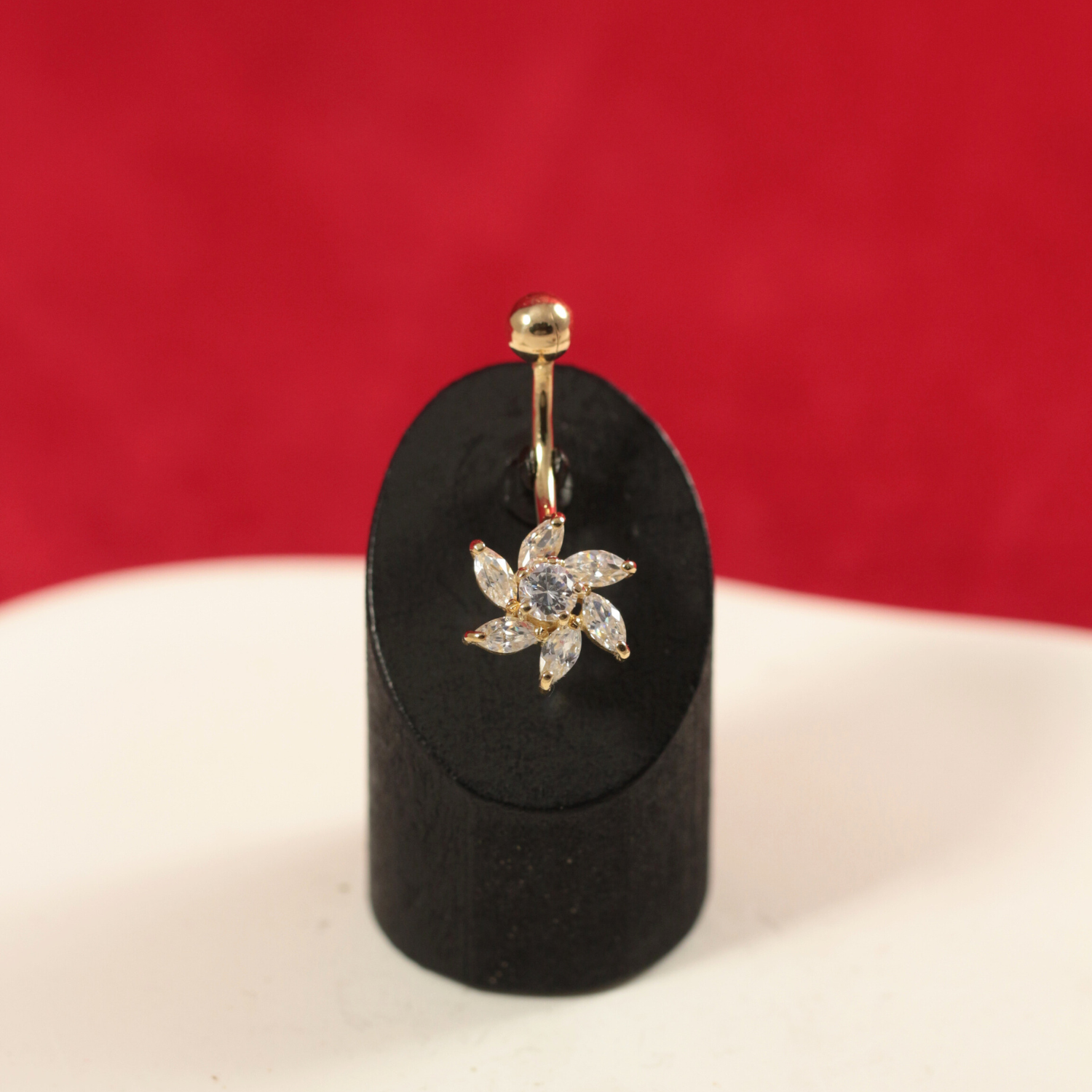 14K Gold Studded Pentas Fan Belly Ring - Monster Piercing