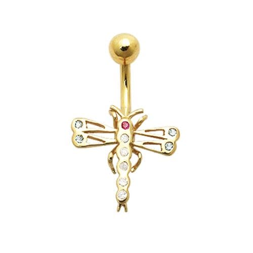 14K Solid Gold Jewelled Dragonfly Belly Ring - Monster Piercing