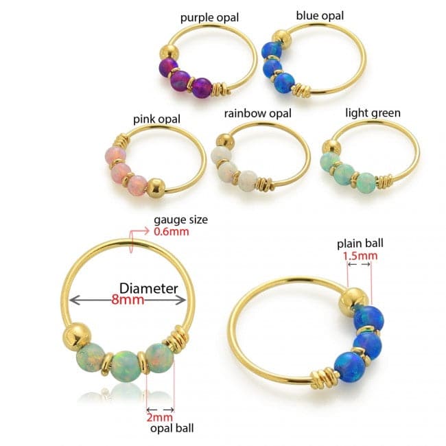 14K Gold Opal Stones Hoop Nose Ring - Monster Piercing