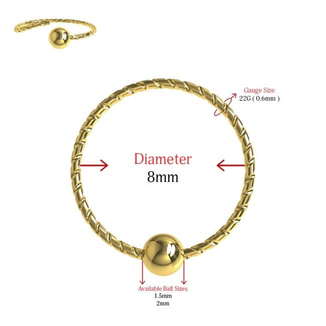 9K Gold Laser Cut BCR Nose Hoop Ring - Monster Piercing