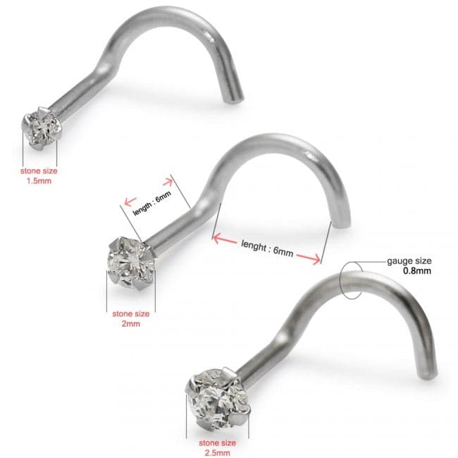 14K Gold Cubic Zirconia Set Nose Screw Stud - Monster Piercing