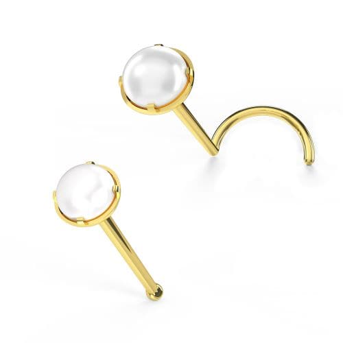 14K Gold Natural Pearl Nose Stud - Monster Piercing
