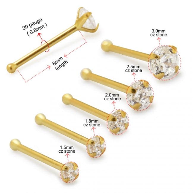 14K Gold Cubic Zirconia Stone in Prong Setting Nose Stud - Monster Piercing