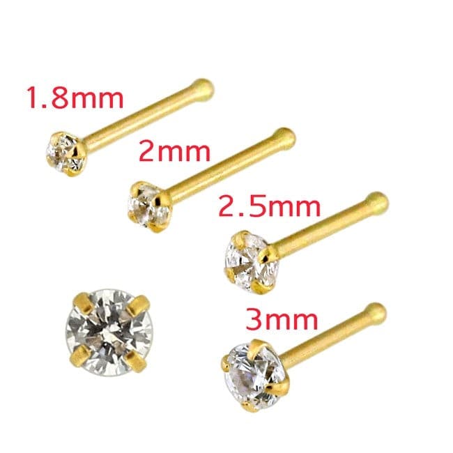 9K Gold CZ Prong Setting Nose Stud - Monster Piercing