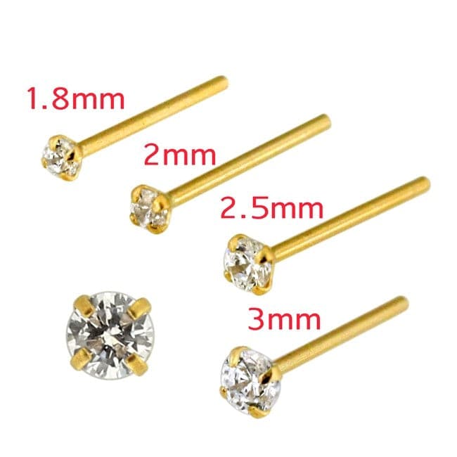 9K Gold CZ Prong Setting Nose Stud - Monster Piercing