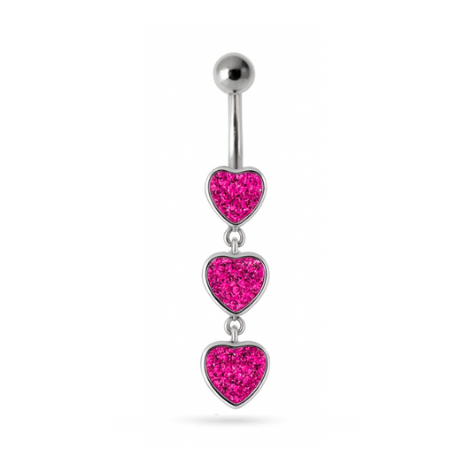 925 Sterling Silver Fancy Multi Jewelled Heart Dangling Belly Ring