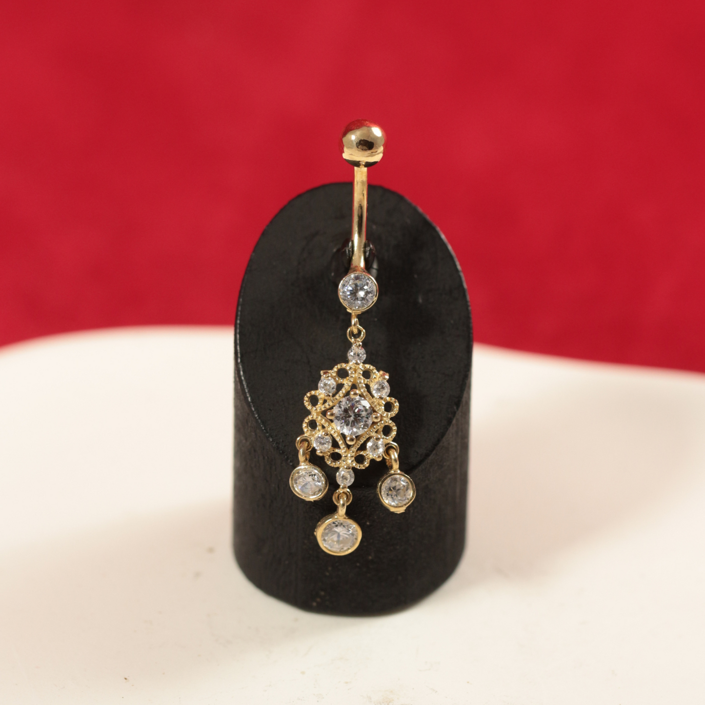 14K Gold Studded Traditional Belly Ring - Monster Piercing