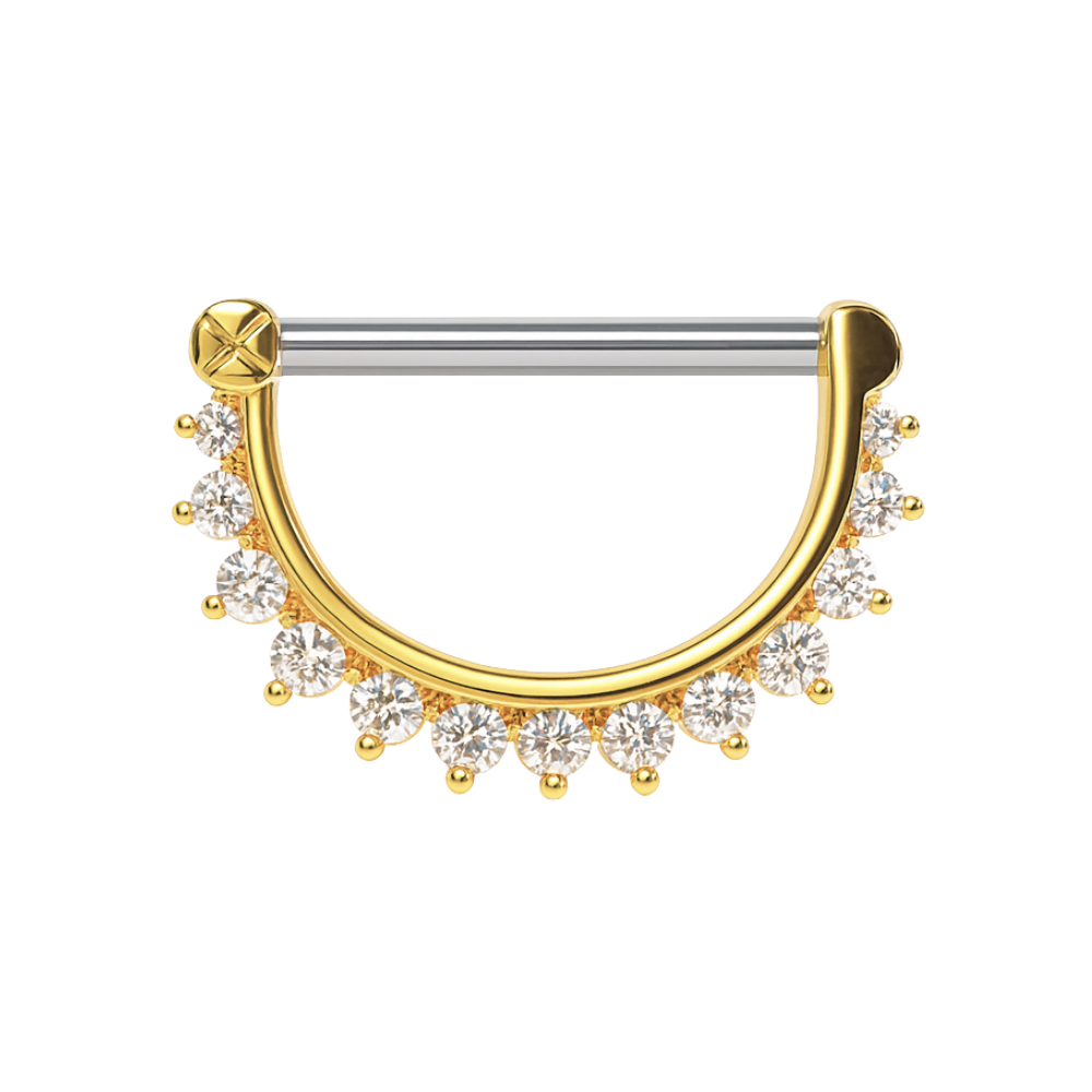 Gold jeweled round CZ nipple clicker