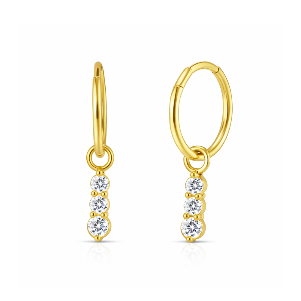 925 Sterling Silver Triple CZ Jewelled Drop Hinged Clicker Earrings