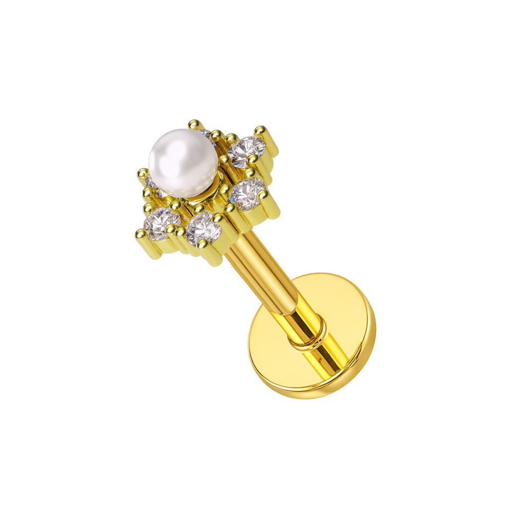 316L Surgical Steel Star with Pearl Flatback Cartilage Ear Stud