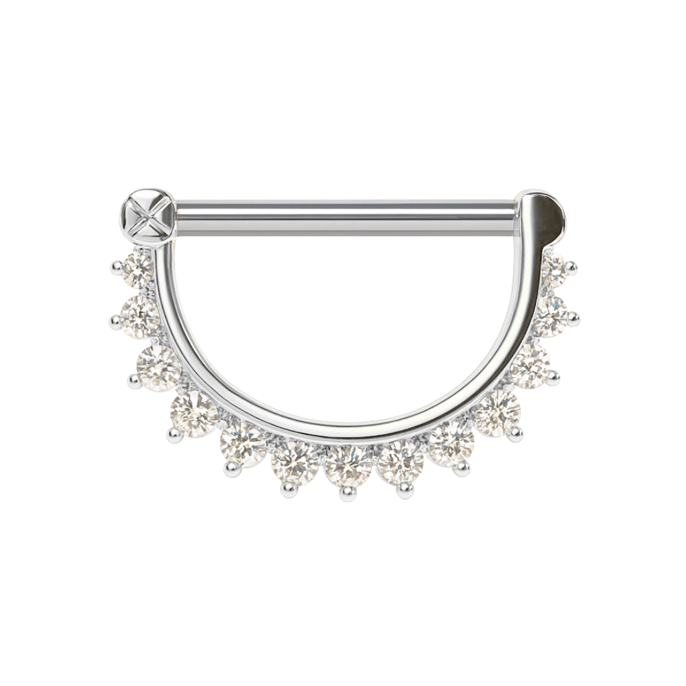 Silver jeweled round CZ nipple clicker