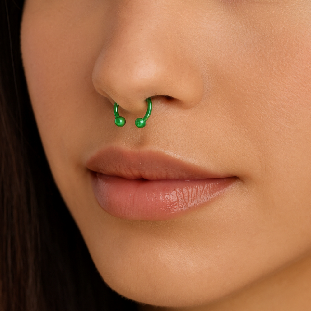316L Surgical Steel Green Horseshoe CBB with Ball - Monster Piercing