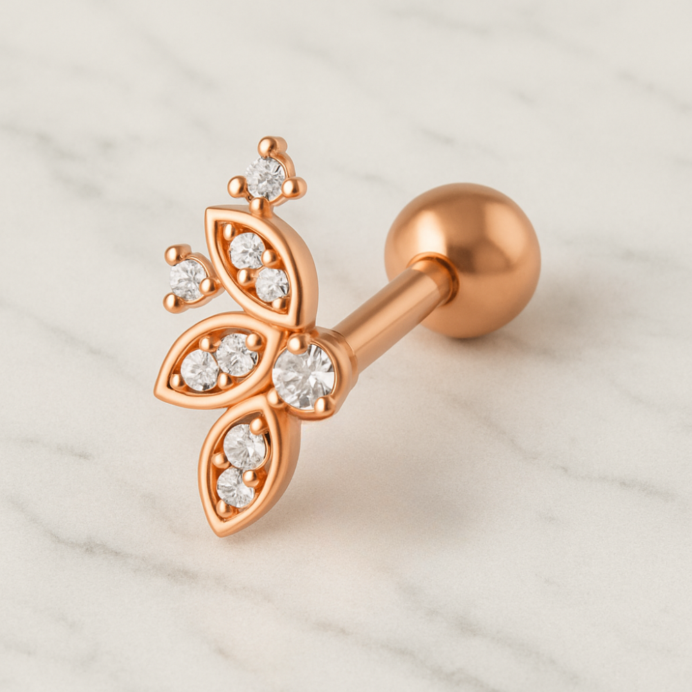 316L Surgical Steel Micro Jewelled Floral Flat Back Labret Cartilage Helix Tragus Piercing Ear Stud - Monster Piercing