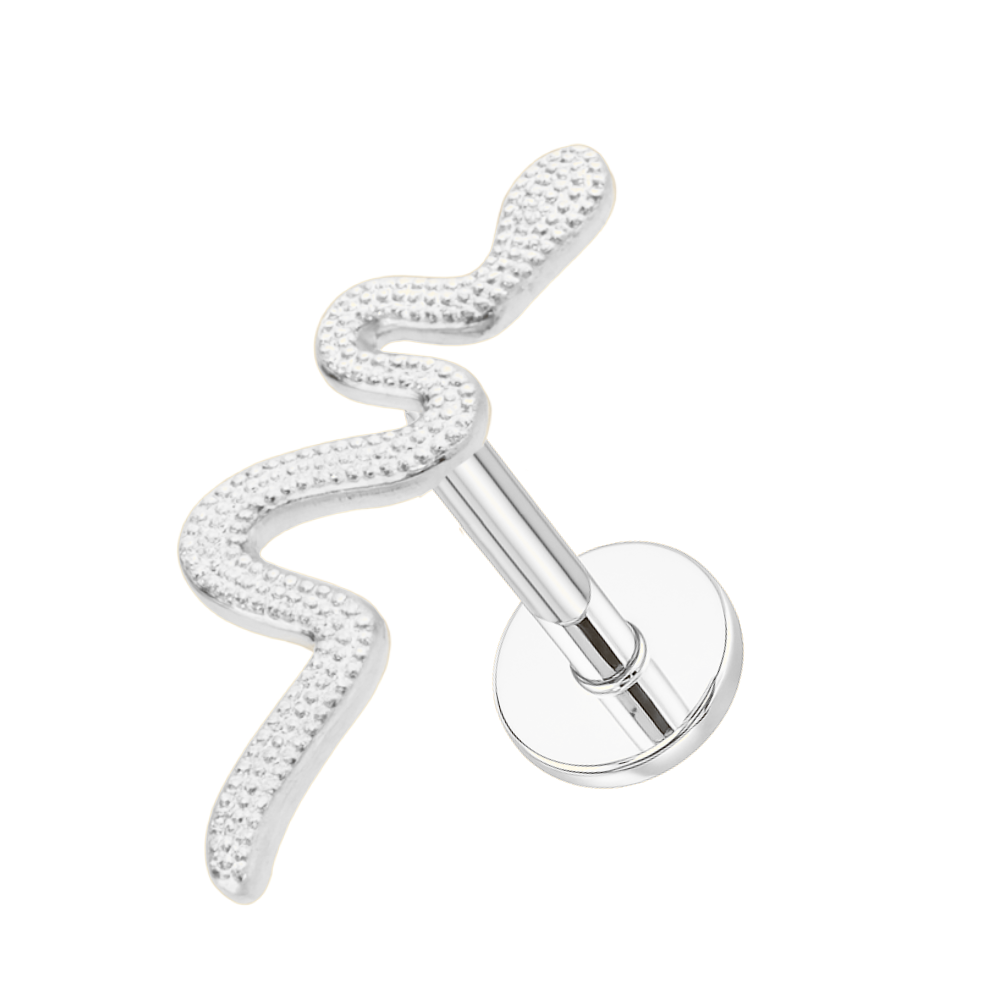 316L Surgical Steel Plane Snake Internally Threaded Flatback Stud