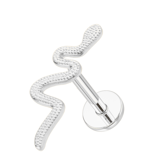 316L Surgical Steel Plane Snake Internally Threaded Flatback Stud