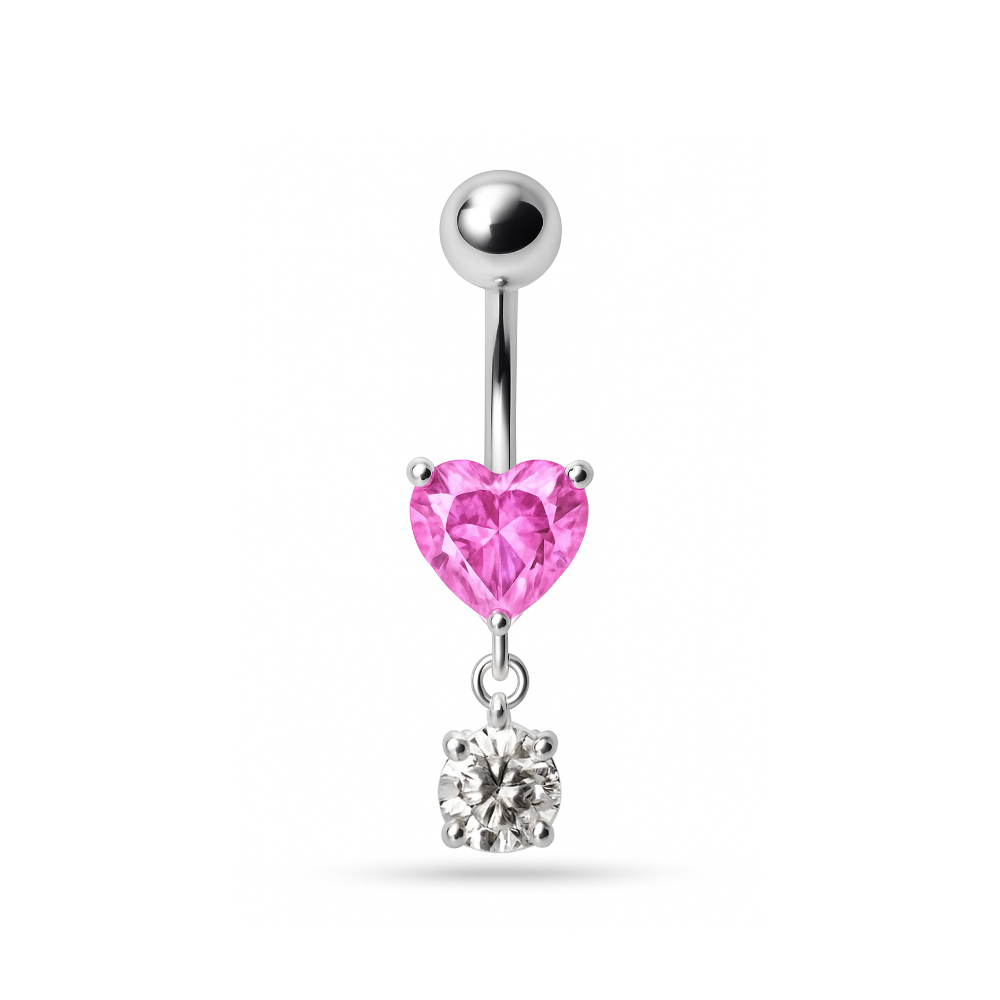 925 Sterling Silver Fancy Heart Shape Jewelled Dangling Navel Ring Body Jewellery - Monster Piercing