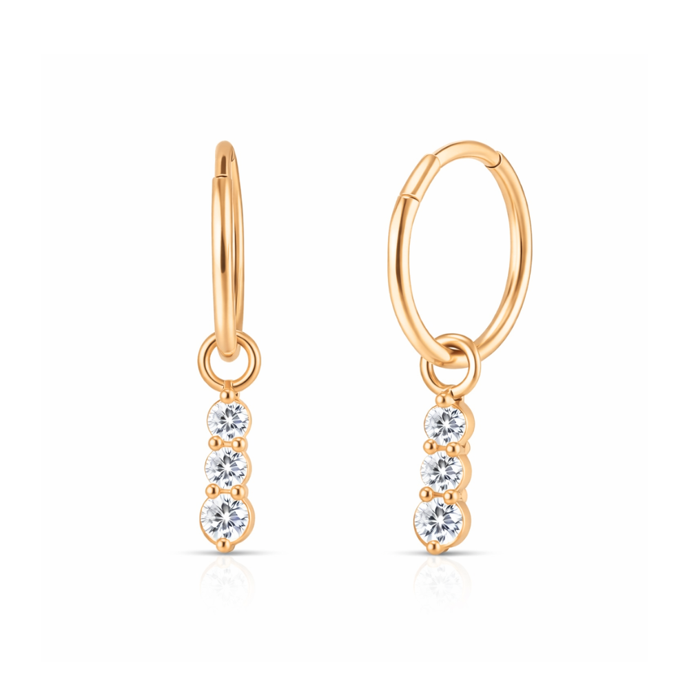 925 Sterling Silver Triple CZ Jewelled Drop Hinged Clicker Earrings